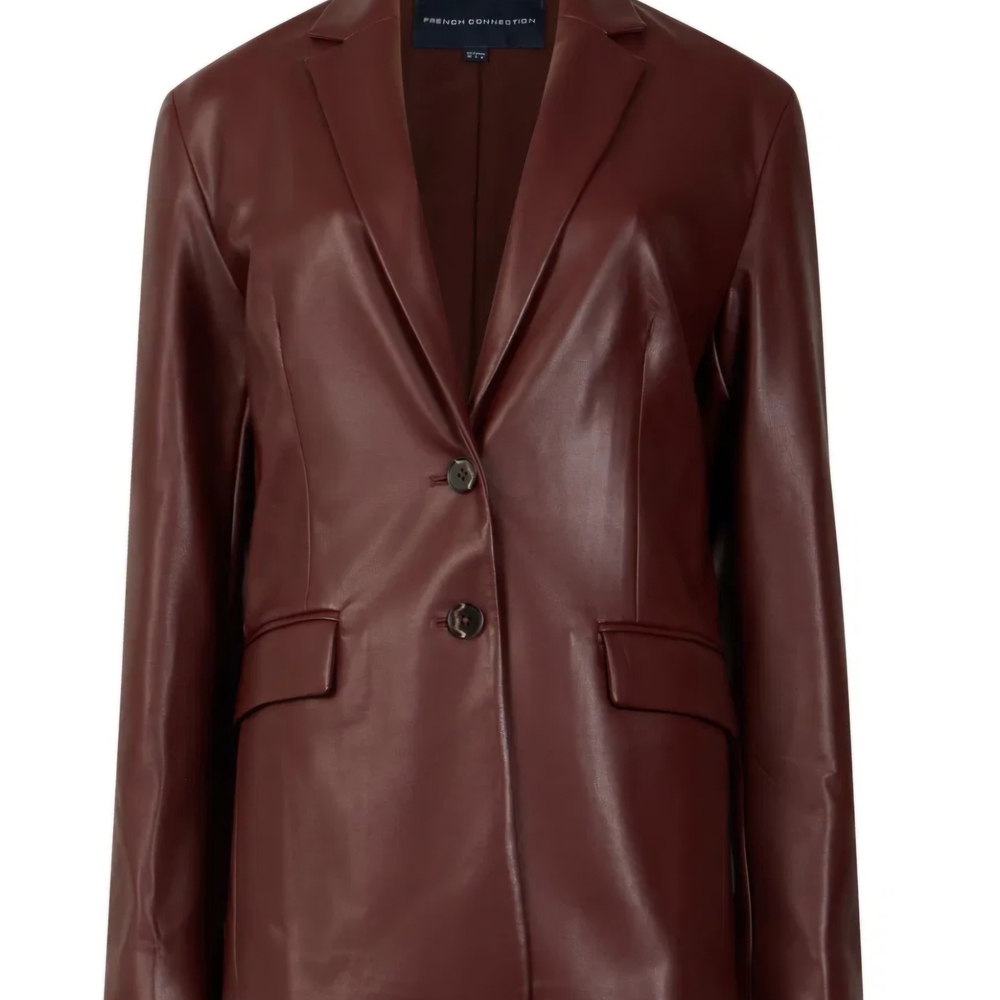 French Connection Rich Brown Faux Leather Blazer